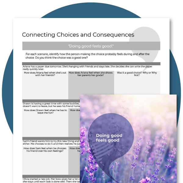 High school social emotional learning worksheet-based activity:  connecting healthy choices and consequences