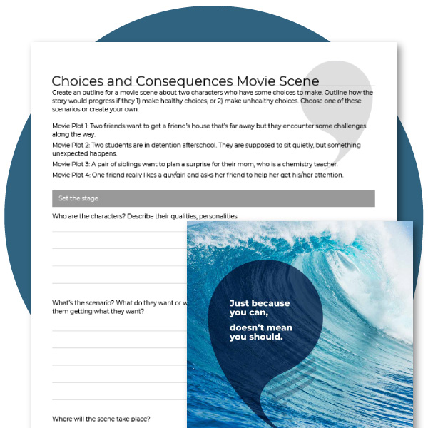 Teen SEL activity choices and consequences movie scene worksheet