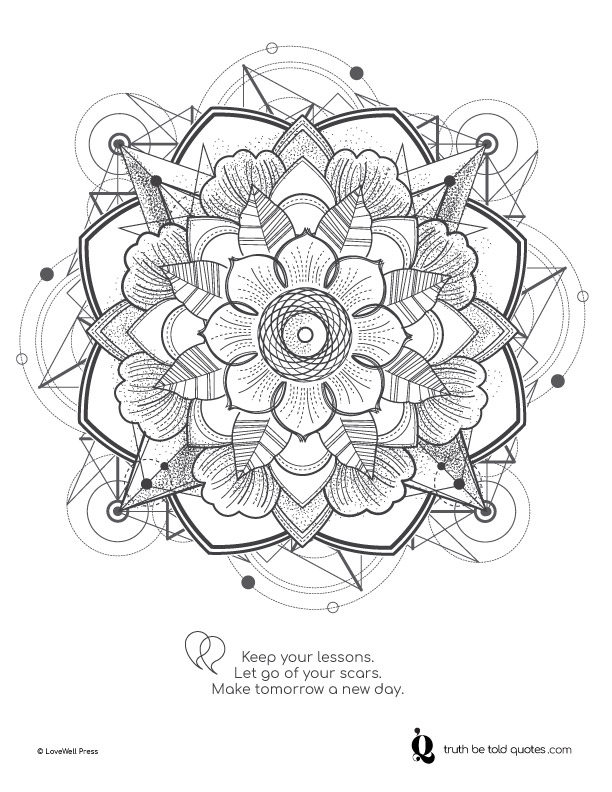 Free printable coloring page with quote about growing through lessons with imagery of a matrix rose