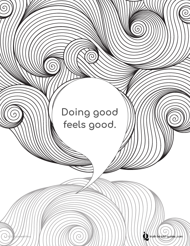 Free mindfulness coloring page with quote about acts of kindness with image of swirling waves